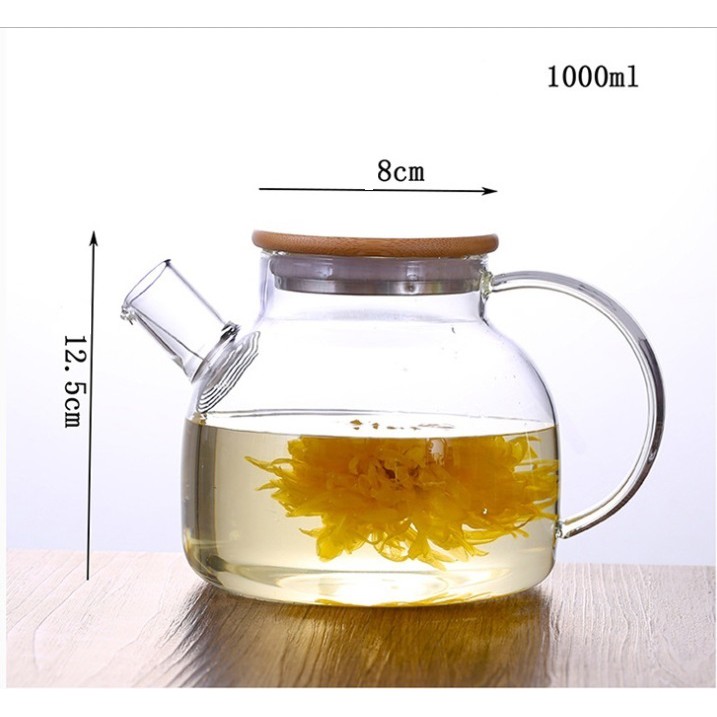 Bộ ấm trà thủy tinh ấm size 1000ml kèm khay trúc BAT 73(4)